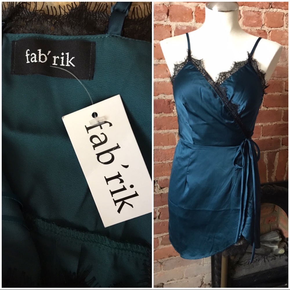 Fab’rik Dark Teal Black Lace Slip dress